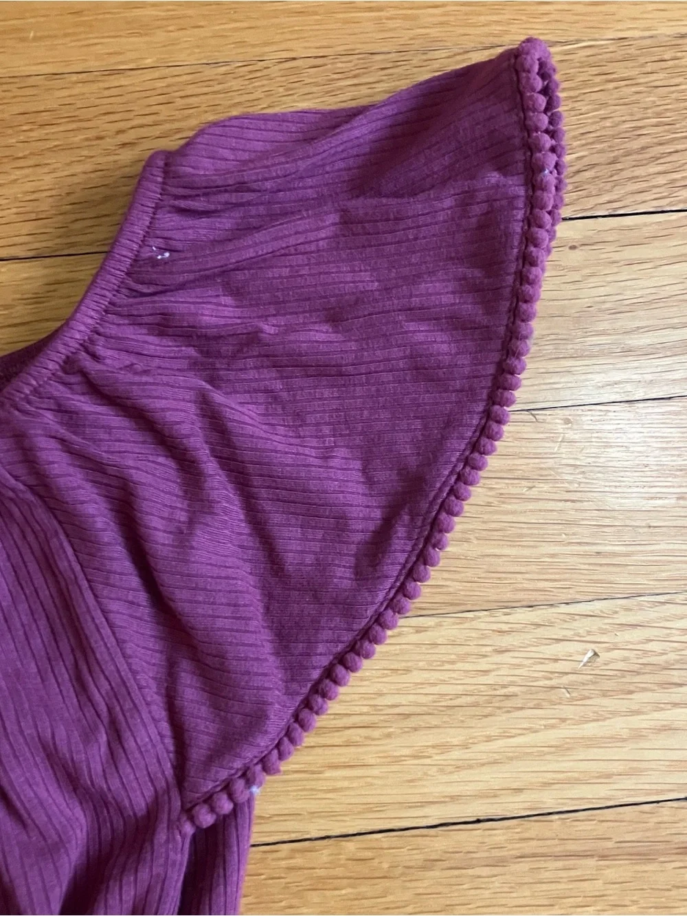 Kate Quinn New Purple Modal Off The Shoulder Pom Pom Ruffle Cropped Top 4T